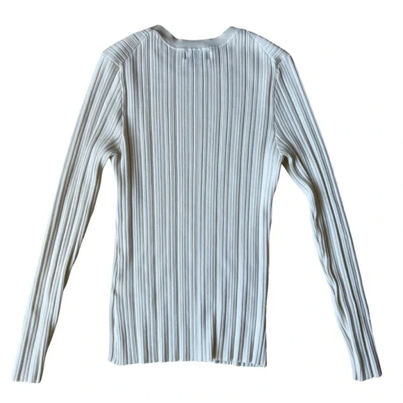 Banana Republic Ribbed Crew Neck Stretch White Long Sleeve Sweater - MED - Picture 5 of 12